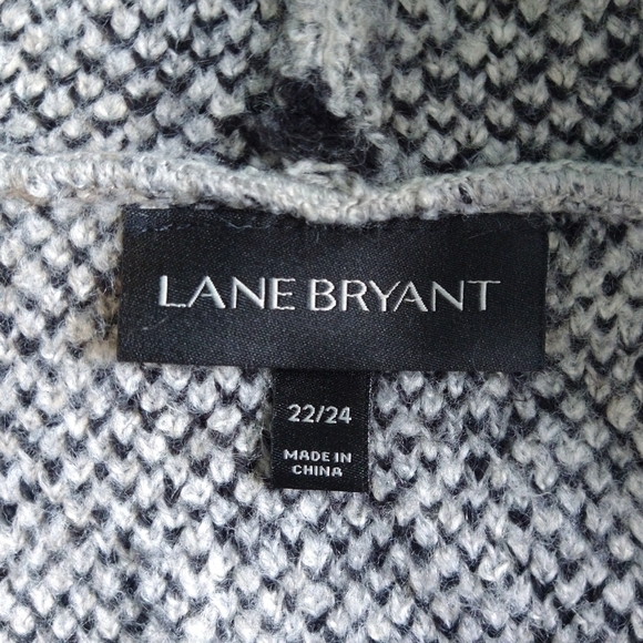 Lane Bryant Black Gray Abstract Faux Leather Trim Open Front Fuzzy Coat Modern - Picture 6 of 8